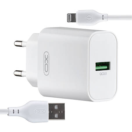 МЗП XO L103 ( EU ) QC3.0 18W Charger with Lightning cable ( NB103 ) White, фото 1