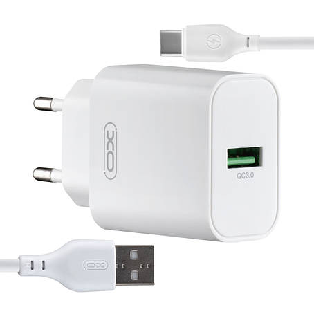 МЗП XO L103 ( EU ) QC3.0 18W Charger with TYPE-C cable ( NB103 ) White, фото 1