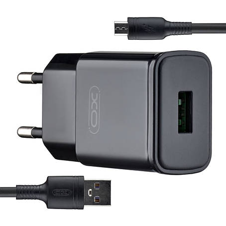 МЗП XO L92D ( EU ) QC3.0 18W with Micro cable ( NB111 ) BLack, фото 1