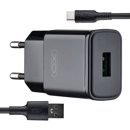 МЗП XO L92D ( EU ) QC3.0 18W with TYPE-C cable ( NB111 ) BLack, фото 1