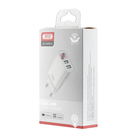 МЗП XO L95 ( EU ) Digital Display Dual USB 2.4A Home Charger White, фото 3
