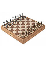 Набор шахмат Manopoulos с металлическими шахматными фигурами Staunton и шахматной доской из ореха/дуба 35 см