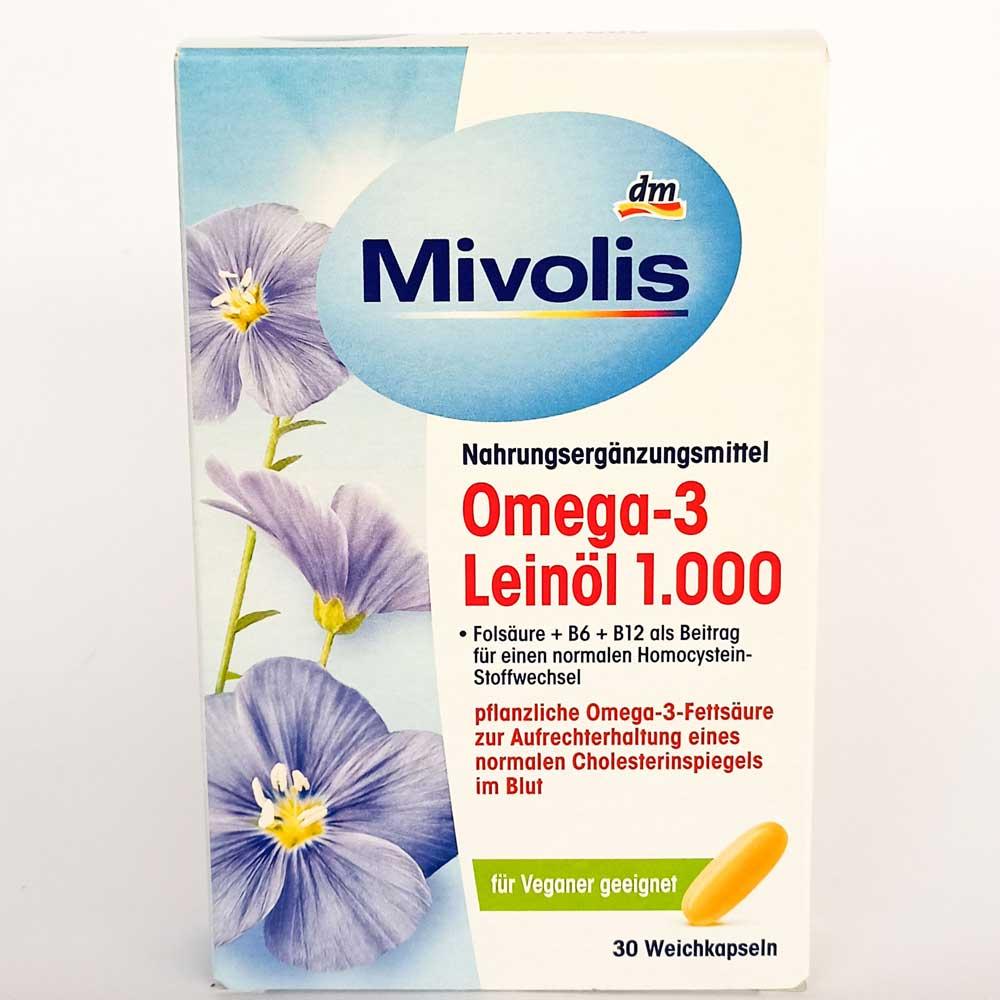 Біологічно активна добавка Омега-3 лляна олія Mivolis, 30 шт. (Німеччина), Вітаміни та харчові добавки