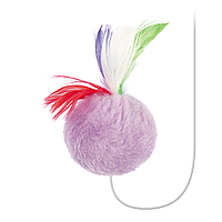 Игрушка Природа Мячик пушистый с перьями на резинке для кота, 5 см (137717)