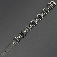 Мужской браслет черный эко кожа пираты застёжка ремешок Stainless Steel длина 25 см ширина 15 мм
