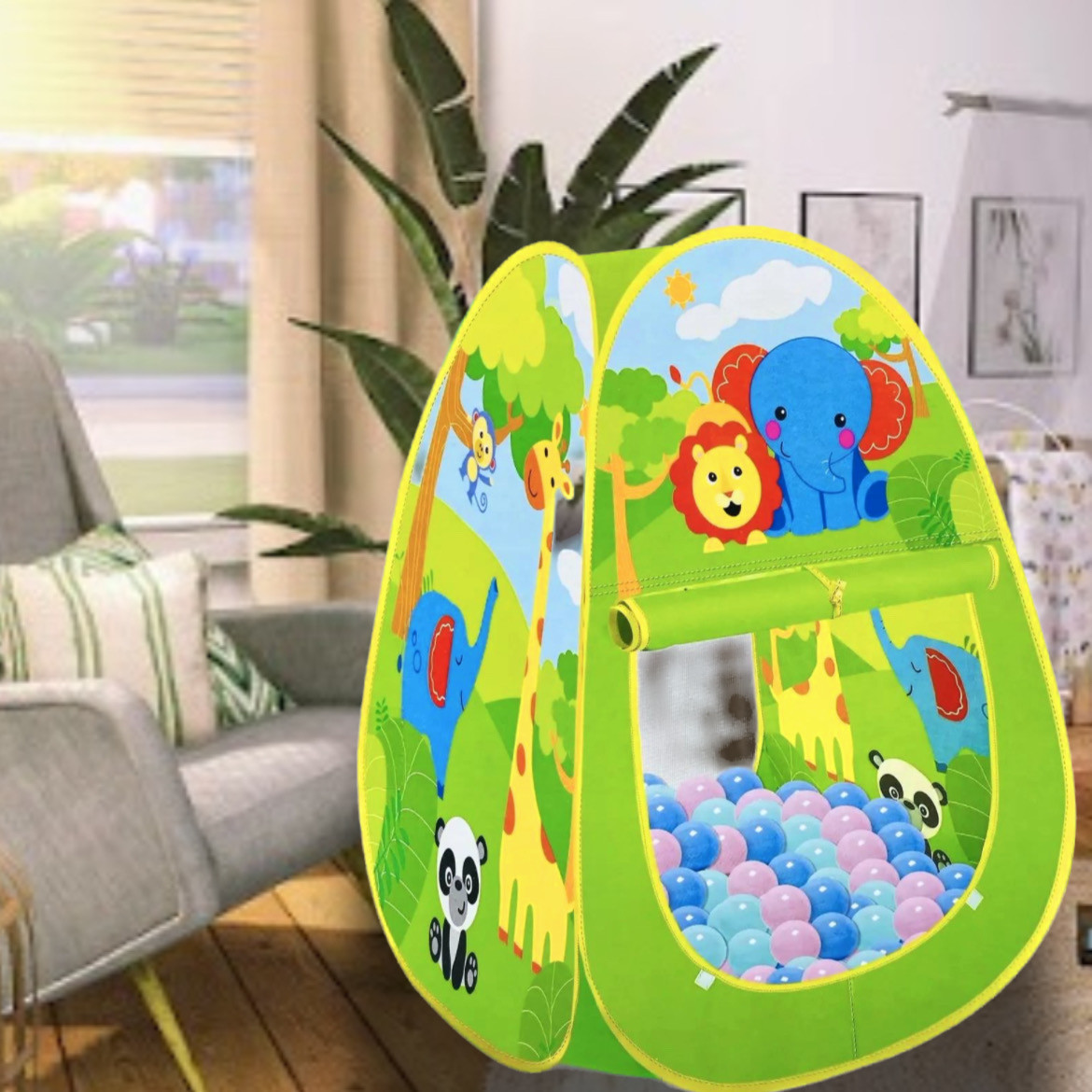 Ігровий будиночок, Палатка дитяча GIRAFFE TENT 70 х 70 х 92 см, 100 куль у комплекті, фото 1