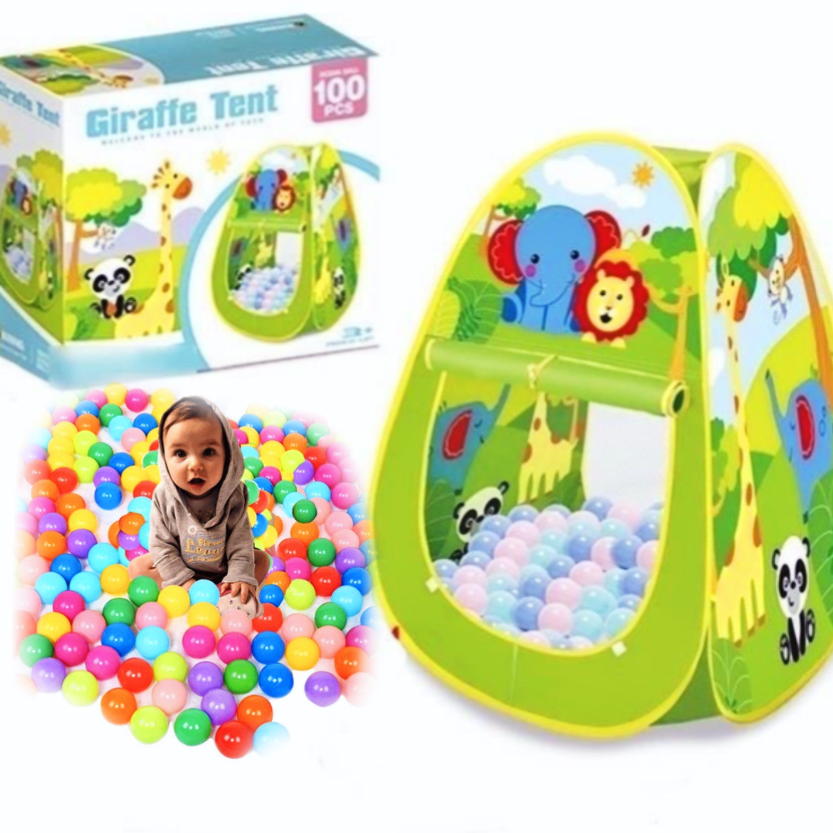 Ігровий будиночок, Палатка дитяча GIRAFFE TENT 70 х 70 х 92 см, 100 куль у комплекті, фото 1