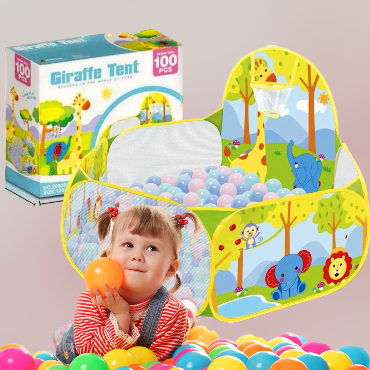 Дитячий сухий басейн із кульками манеж ігровий будиночок GIRAFFE TENT 120*60*74 + 100 куль у комплекті