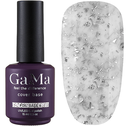Камуфлююча база GaMa Cover Foil Base №006, 15 мл молочна з сріблястою поталлю, фото 2