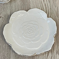 Тарілка керамічна сервірувальна Rose, 23см, колір - білий із золотом