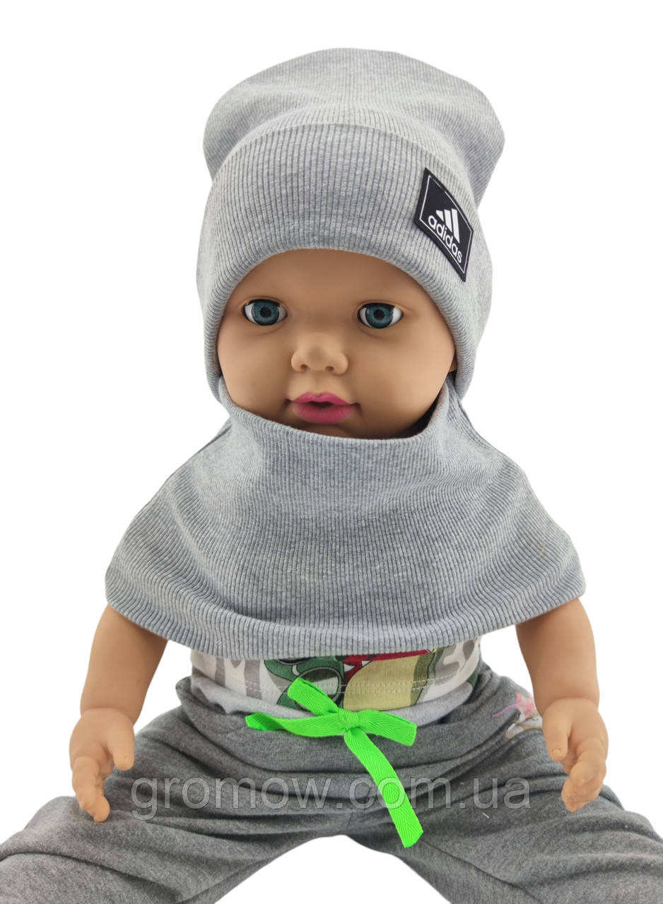 Шапка дитяча трикотажна подвійна демісезонна з хомутом дитячі головні убори сірий (ШД425), фото 1