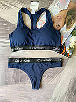 Синий спортивный комплект женского нижнего белья, топ с трусиками