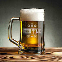 Кружка для пива c гравировкой "Beer time", пивная кружка, 500 млл