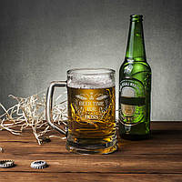 Кружка для пива с гравировкой "Beer time for boss", пивная кружка для босса, 500 мл