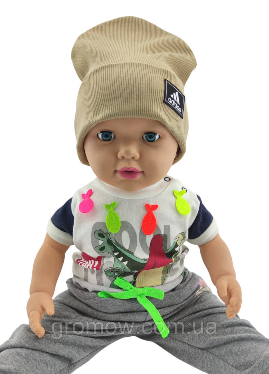 Шапка дитяча трикотажна подвійна демісезонна дитячі головні убори бежевий (ШД432), фото 1