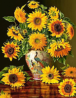 Набір Алмазна мозаїка вишивка "Соняшники" букет квіти вінтажний у вазі на підрамнику повна 5d 30х40