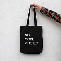 Сумка-шоппер "No more plastic", хлопковый черный шоппер, 36х33 см