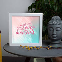 Скарбничка  для грошей "Love moments", рамка-скарбничка для купюр, 25х25 см, біла