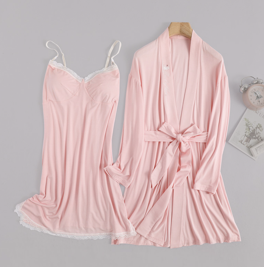 Набір халат та сорочка для годуючої вагітної жінки Елегант рожевий на запах L