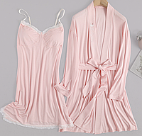 Набір халат та сорочка для годуючої вагітної жінки Елегант рожевий на запах XL