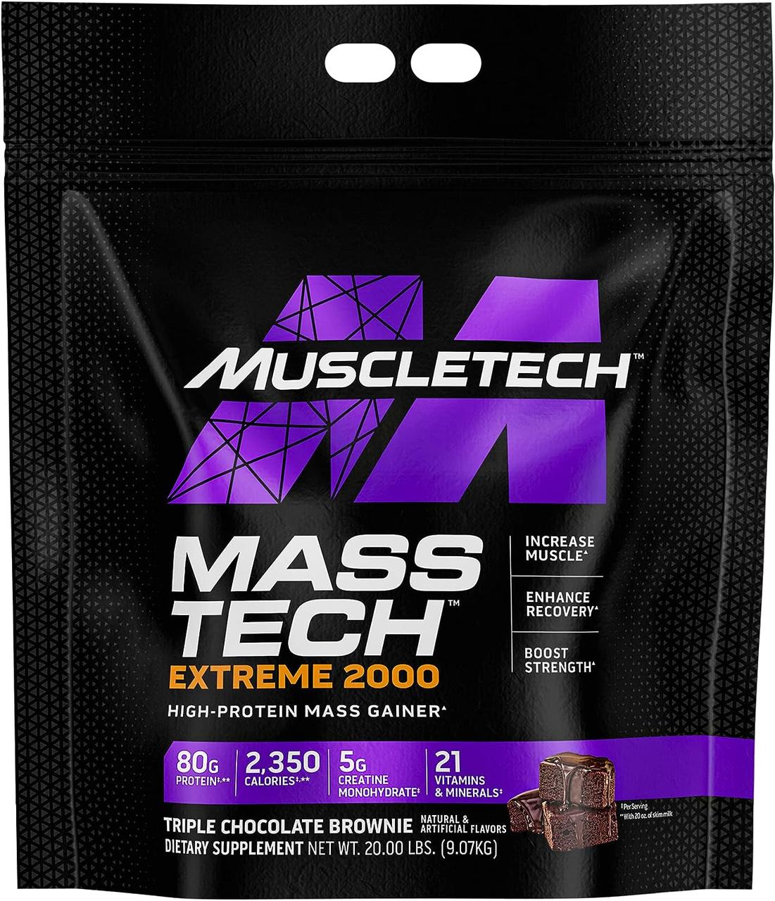 Гейнер MuscleTech Mass Tech Extreme 2000 20 lb 9.07 кг ШОКОЛАД, фото 1