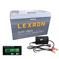 Аккумулятор литий-железо-фосфатный 12V100AH с зарядным устройством Lexron (для дома, котла, солнечных батарей)