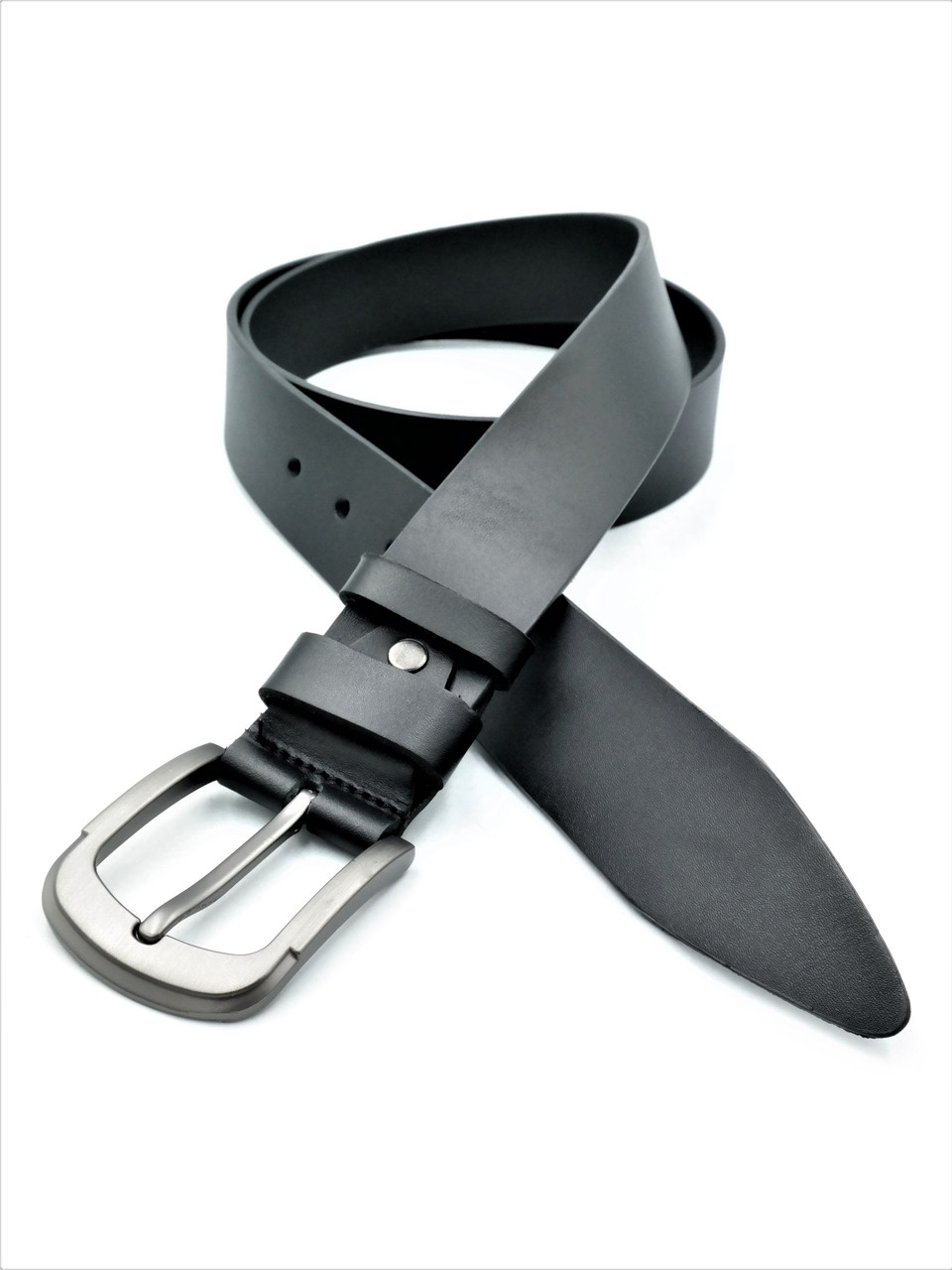 Чоловічий шкіряний ремінь Weatro 3,8 х 125 см Чорний ua-38mkr-0025-4, фото 1