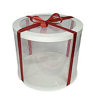 Коробка тубус 300х250 белая с прозрачной крышкой (+ красная лента 3 м)