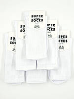Женские высокие носки Super Socks, однотонные спортивные тенисная резинка, размер 36-40, 12 пар/уп. белые