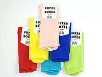 Женские высокие носки Super Socks, однотонные спортивные тенисная резинка, размер 36-40, 12 пар/уп. ассорти