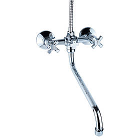 Змішувач для ванни QN 1/2" гусак вигнутий дивертор вбудований кульовий Aquatica (QN-2C458C)