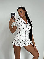Удобная женская пижама в леопардовый принт кофта на пуговицах и шорты из муслина KXdv19