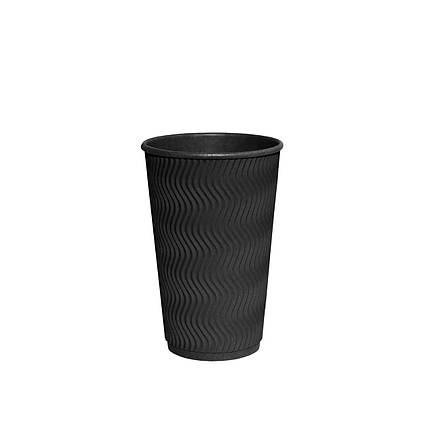 Стакан Гофрований TITAN (Ripple Wave) 340мл. - “FullBlack” (20шт.), 28уп./ящ. (кр-80), фото 1