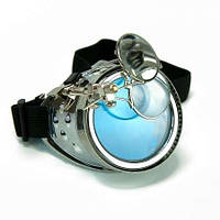 Окуляри Стимпанк монокль Авіатор з лупою (срібло антик)