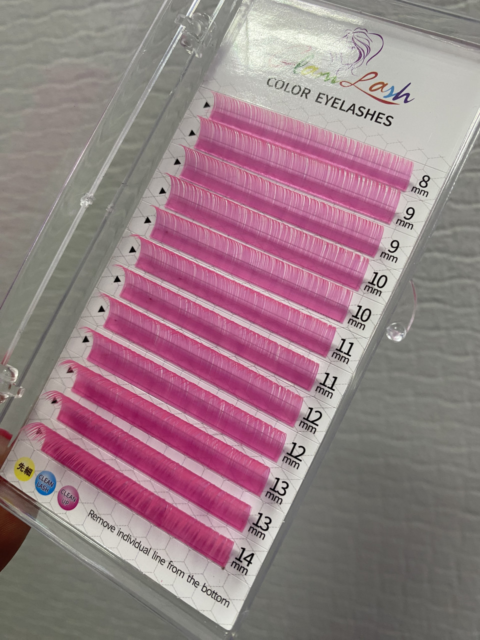 Рожеві вії ультрафіолетові, мікс С/0,07 (8-14 мм)