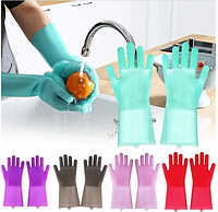 Силиконовая перчатки с щеткой для мытья посуды