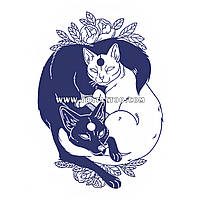 Временная пигментная тату Символ инь-ян Черный кот и белая кошка (18см х 11см)