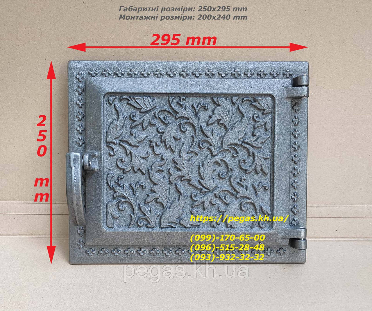 Дверцята дверка чавунна герметична для печі, грубу, барбекю, мангал чавунне лиття 250х295, фото 1
