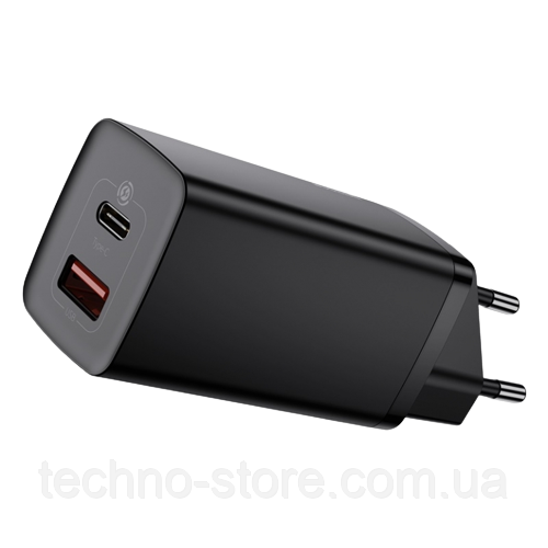 Мережевий зарядний пристрій Baseus GaN2 Lite 2 порти, USB + Type-C 65W Чорний (CCGAN2L-B01)