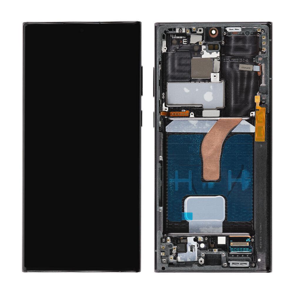 Дисплей Samsung S908 Galaxy S22 Ultra модуль у зборі з тачскріном і рамкою, чорний, Original