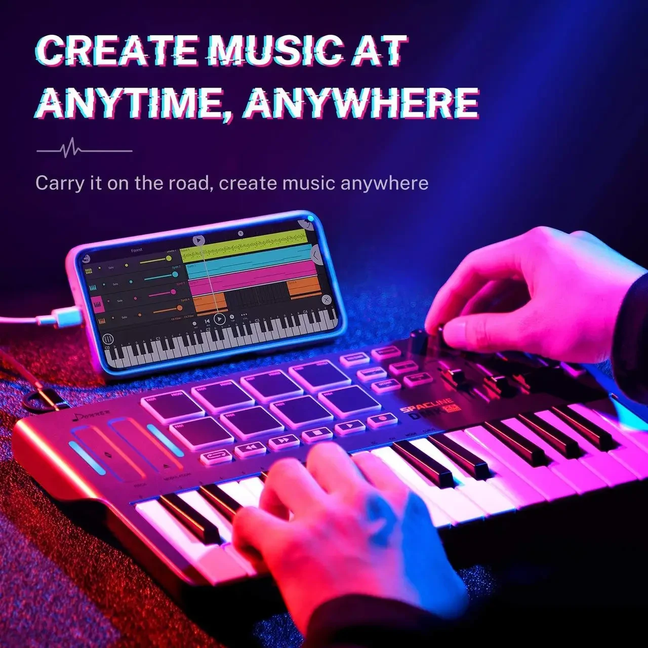 MIDI-клавиатура Donner, портативный MIDI-контроллер DMK25 с 25 чувствительными клавишами - фото 2 - id-p1936789980