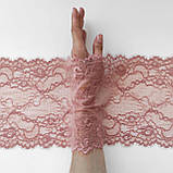 Стрейчеве (еластичне) мереживо темного рожевого кольору, ширина 19.5 см., фото 2