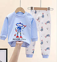 Піжама дитячий домашній костюм для хлопчика блакитний Робот, бавовна. на 5 років на 104-110 см.