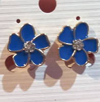 Клипсы серьги сережки (без прокола) цветы цветок синий 1см