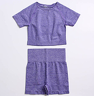 Женский спортивный костюм для фитнеса (топ и шорты) фиолетовый тренировочный комплект S