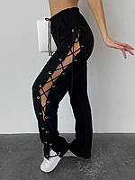 Женские стильные штаны на шнурках по бокам ткань: двунитка Мод 261
