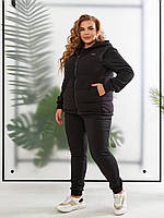 Черный красивый женский спортивный костюм тройка (кофта + штаны + жилетка) батал с 48 по 58 размер