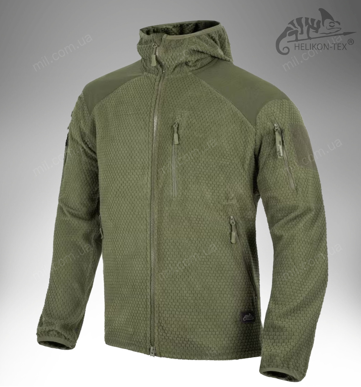 Багатофункціональна тактична флісова кофта Helikon Tex ALPHA HOODIE Jacket (olive), фото 1