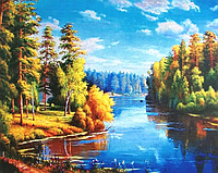 Набор Алмазная мозаика вышивка Осеннее золото гор Осень в лесах Лесная река на подрамнике полная 30х40