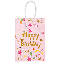 Подарочный пакет "Happy birthday", розовый, 15*29 см Ku